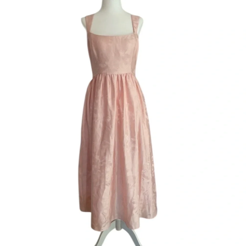 NWT BHLDN Poppy Square Neck Satin Jacquard Midi Dress Blush Pink Size 14